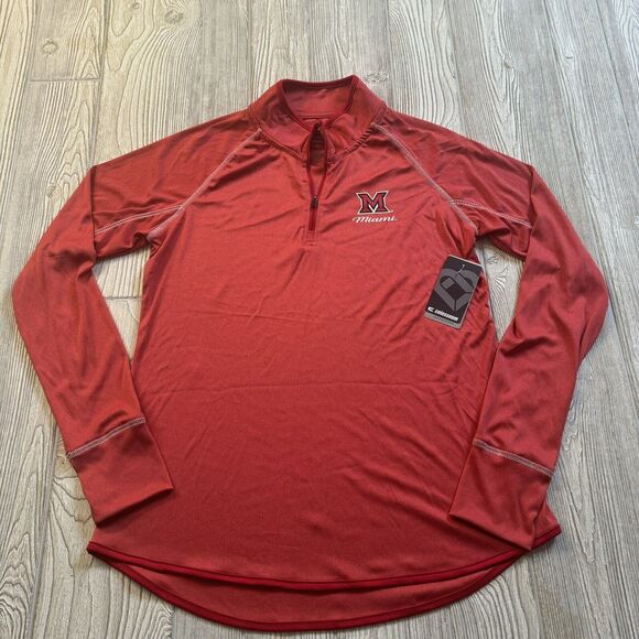 Colosseum Miami OH Red Hawks Logo 1/4 Zip Pullover Womens XL Red Lightweight NWT - Picture 1 of 13